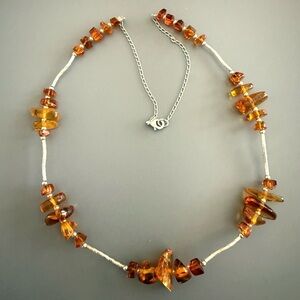 Natural Amber Honey Colored Sterling Silver Necklace
